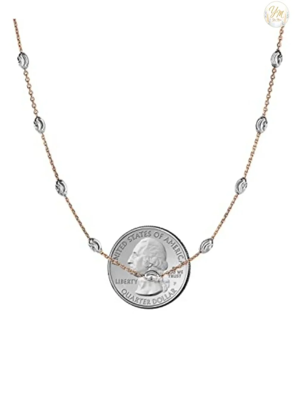 18K Gold Plated 925 Sterling Silver Oval Moon Bead Chain Necklace, Lobster Clasp